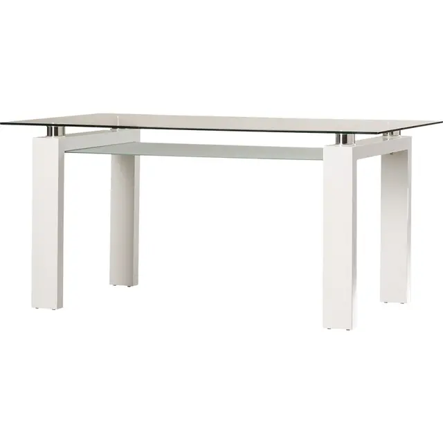 Glass top white high gloss wooden base dining table and chairs
