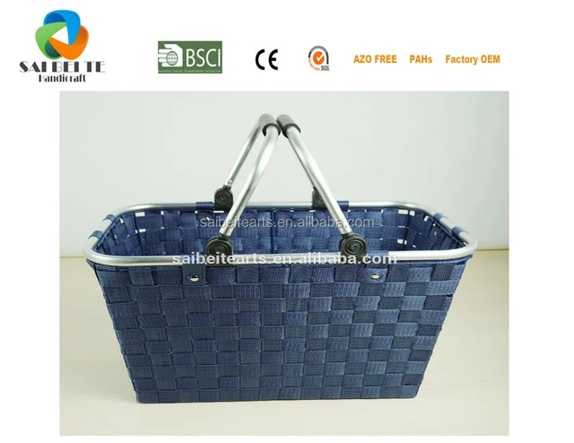 nylon strap woven shopping basket with aluminium alloy handle