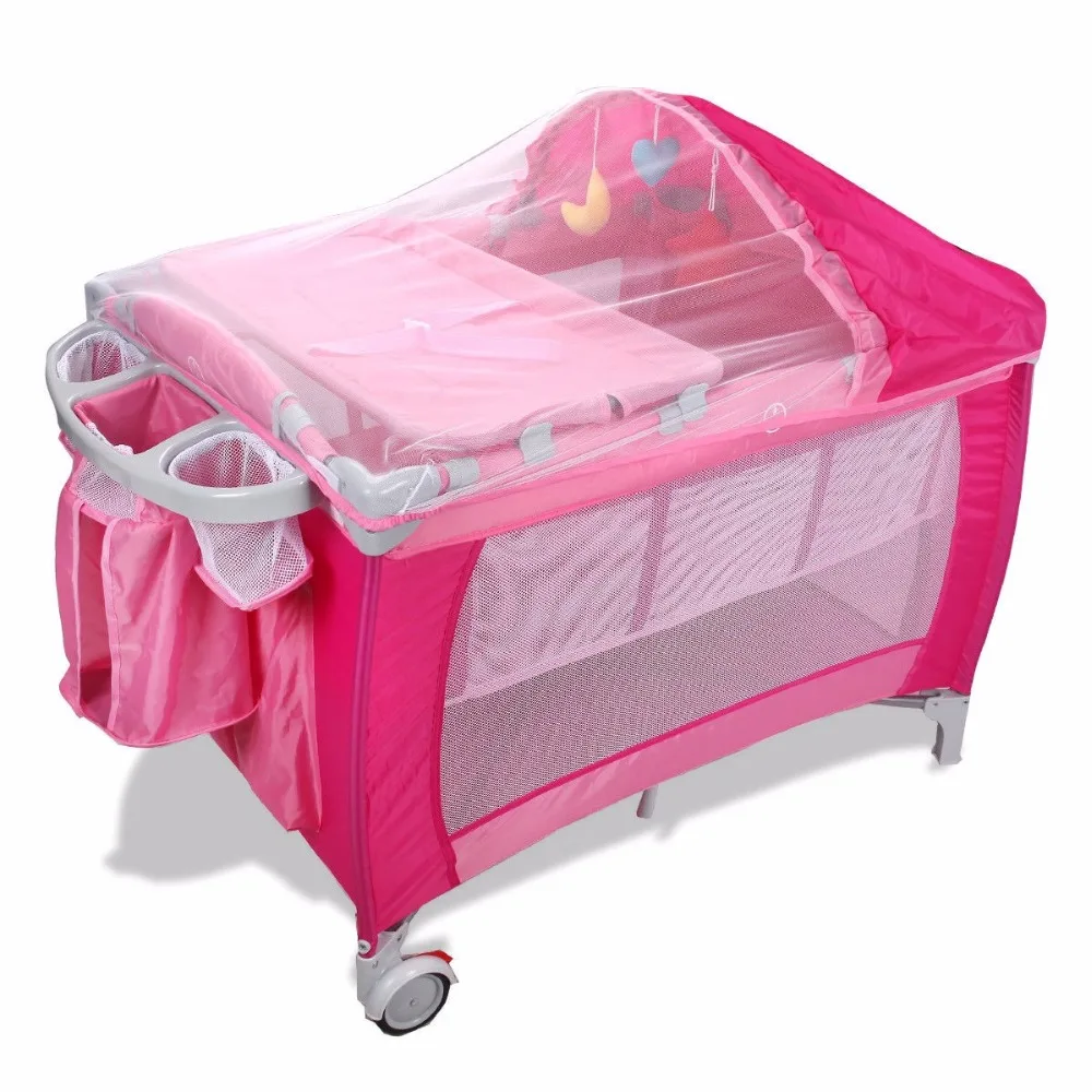 Doll Pack N Play Yard Pen Bed Cradle Crib Kid Toddler Folds Portable Girl Pink 