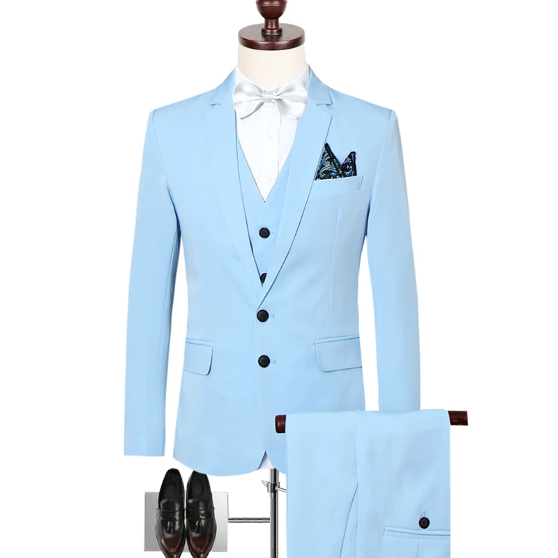 2019 new solid color double button slim Korean version of business casual wedding dress, 7colors 
2019 new solid color double button slim Korean version of business casual wedding dress, 7colors