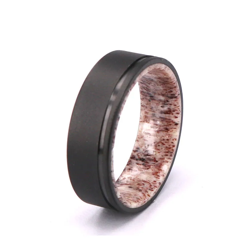 Custom Made Deer Antler Band Titanium Wedding Ring For Hunters