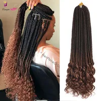 

14 18 24Inch Box Braids Curly Crochet Braid Lot 24 Strands Synthetic Ombre Braiding Hair Extensions Wavy Crochet Hair