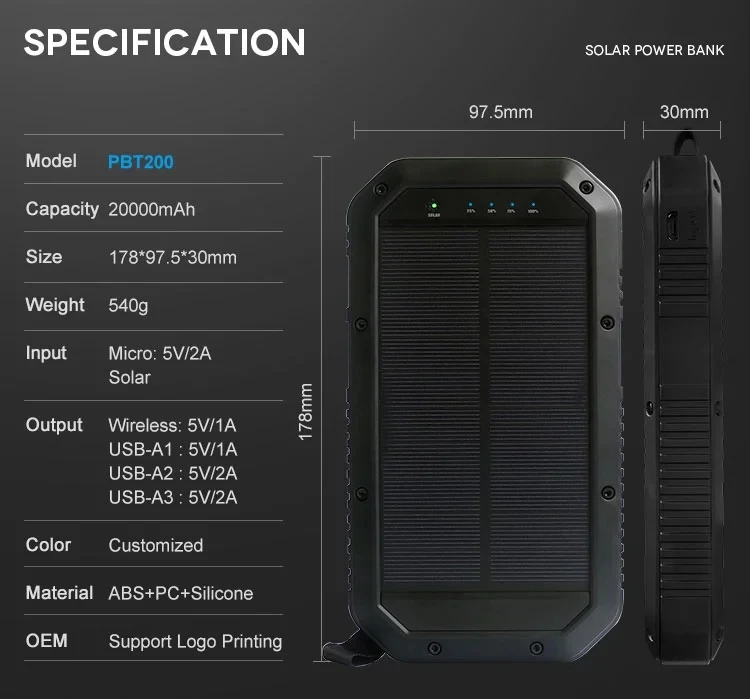 Waterproof Travel Powerbanks USB Solar Wireless Mobile Phone Charger For iPhone 8 X - ANKUX.COM