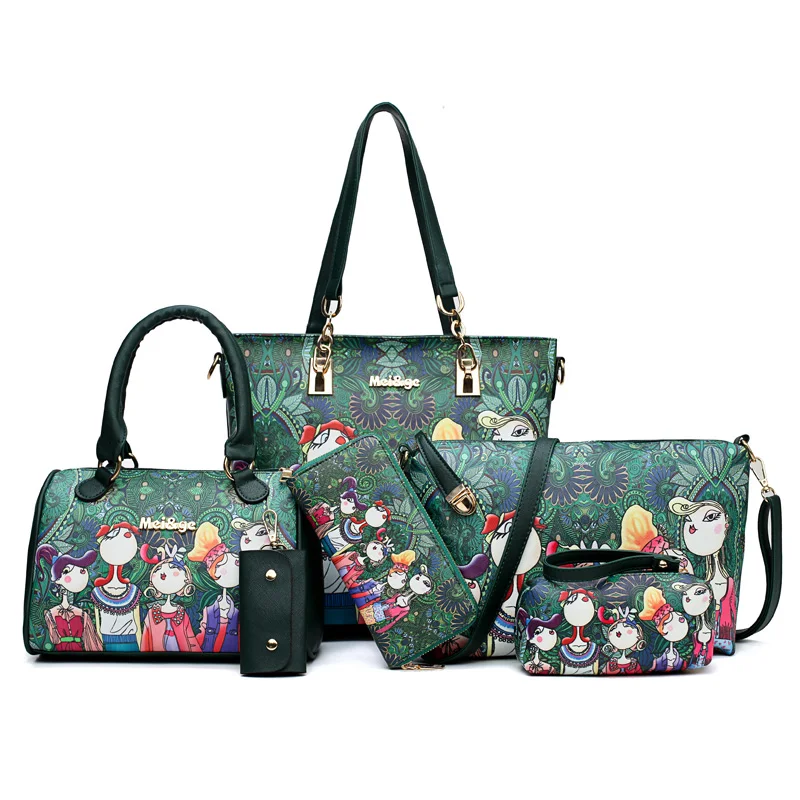 New style hot sale pu leather print ladies handbags 6 pcs set women bag with zipper
New style hot sale pu leather print ladies handbags 6 pcs set women bag with zipper
