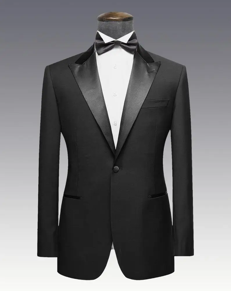 Классический Стиль Мужчины Блейзер 100% шерсть черный смокинг Свадебный костюм для мужчин