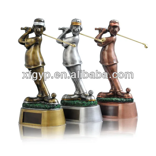 Golden/silver/copper golf design items funny figure golf putting trophy