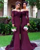 Long Sleeve Beaded Lace Burgundy Bridesmaid Dress