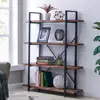 Retro Brown color 4-Tier Industrial Style Bookshelf, Wood and Metal Bookcases Furniture for Collection