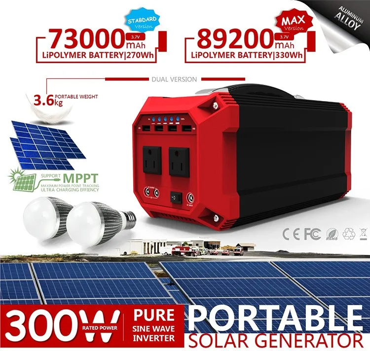 300w Portable Solar Generator Regulated Dc Power Supply12v 110v 220v