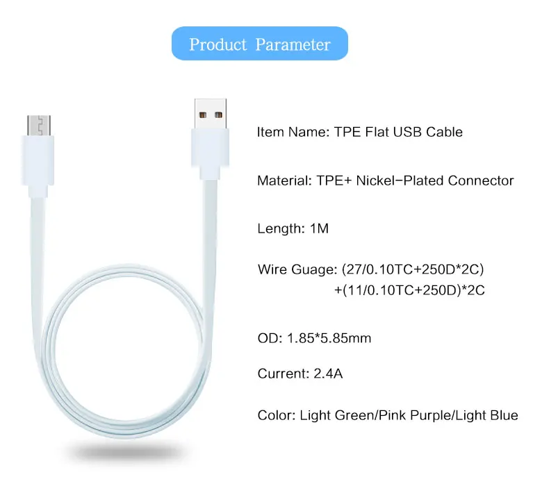 flexible flat fast charging data android phone USB charger micro USB cable - ANKUX.COM