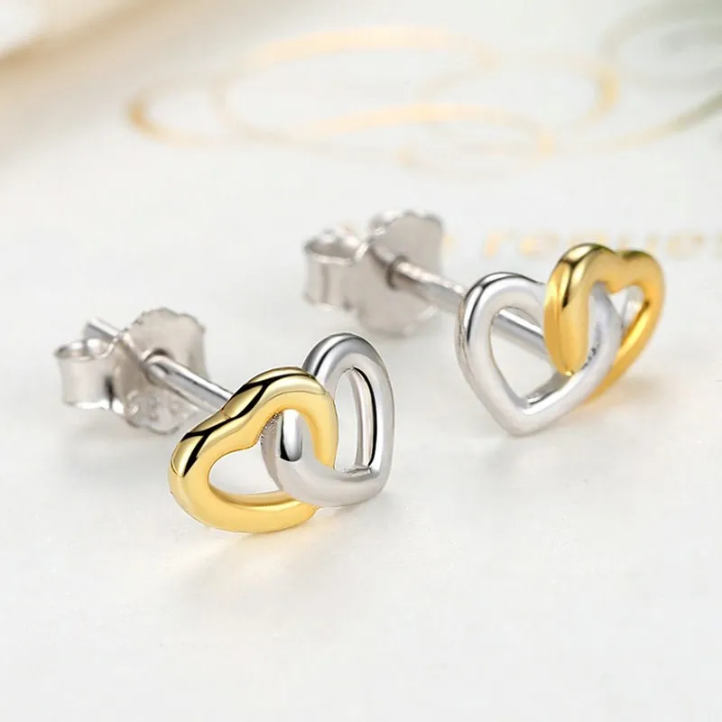 simple design gold silver earring for women 925 silver double heart earring
simple design gold silver earring for women 925 silver double heart earring