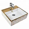sanitary ware Saudi Arabic golden bathroom sinks with faucet hole square countertop ceramic gold washing basin