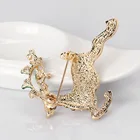 Deer Christmas Badge Pin Enamel Rhinestone Crystal Gifts Brooch