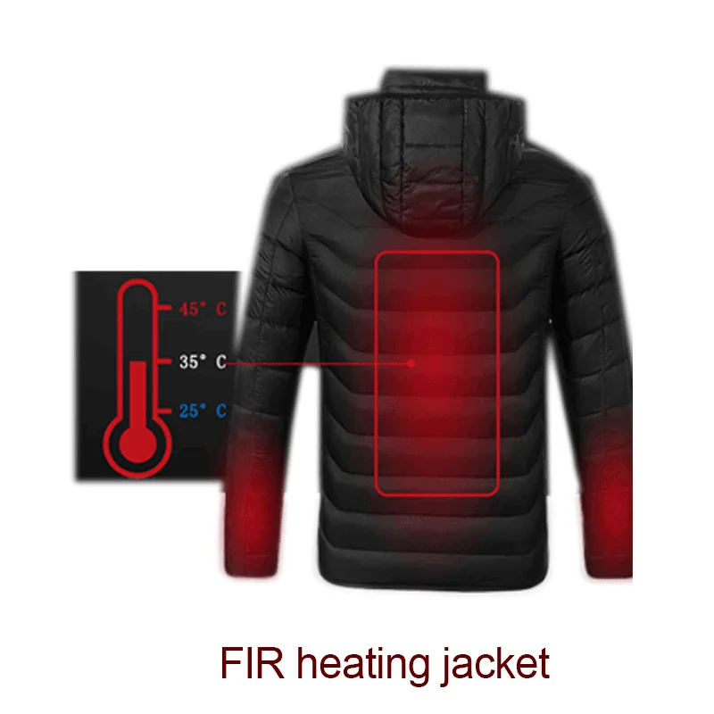 mens's nylon heated jacket with usb charger, Red and black