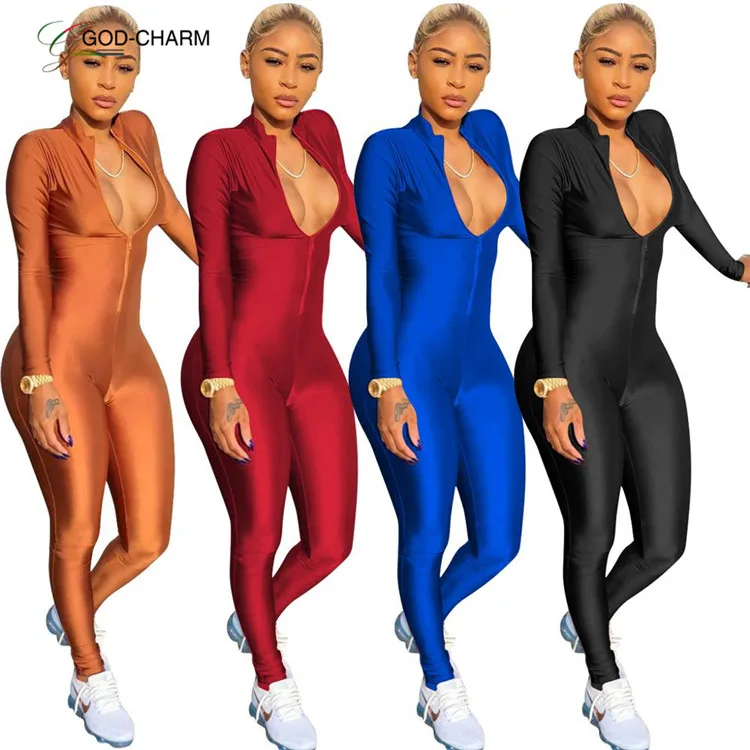 GC-86962737 Toptan afrika kıyafeti 2019 Son Tasarım Kadınlar Uzun Kollu Yarım Zip Tulum Tek Parça Bodycon