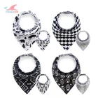 Factory manufacture custom private logo two side printing 4 packs 3 layers fabric reversible baby bibs