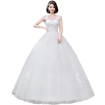 

XQX001 Wholesale Cheap Wedding Dress Made In China Illusion O-neck Appliqued Lace Sexy Plus size Wedding Dress Bridal Gown, Off white