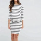 Latest Fashion Double Stripe O-Neck 3/4 Sleeve Maternity Dress