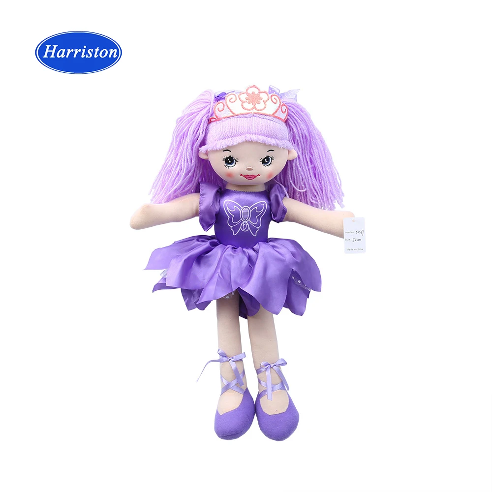 Hermoso púrpura de peluche de juguete suave de peluche ballet chica muñeca hecha a mano lindo trapo púrpura muñeca de hadas