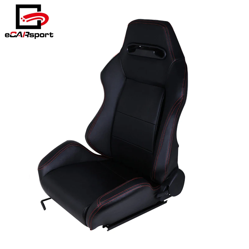 Универсальный тип-R автокресло Racing Bucket черный искусственная кожа красный шить полностью с изменяемым наклоном гоночный сиденье