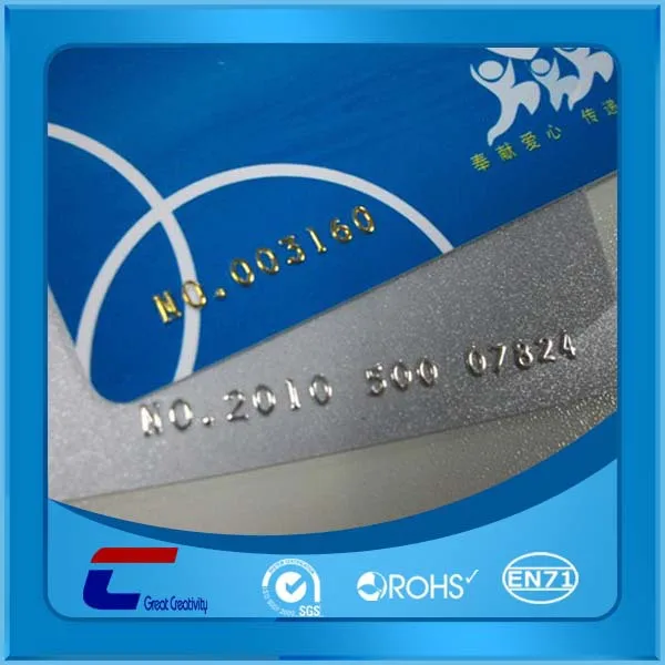 embossing number cheap blank plastic gift cards/embossed pvc