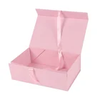 Luxury Rigid Paper Retail Packaging Pink Foldable Gift Box Cardboard with Ribbon