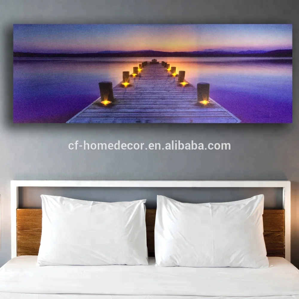 Led Wall Art Picture For Hotels Pier With Tealight Seascape Canvas