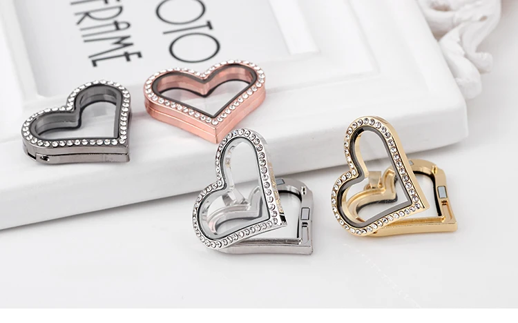 new model crystal heart shape living memory floating pendant