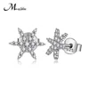 925 Sterling Silver Elegant Cubic Zirconia Winter Flower Snow flake Stud Earrings