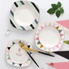 Hot selling gold rimmed colorful simple new bone china colorful cheap dinner plates soup bowl Square plate