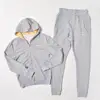 Wholesale custom high quality Lined Zip Up Fleece Hoodie Suit Black tracksuits tops and bottoms For Men and Women