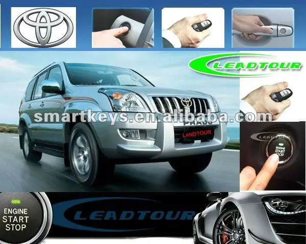 Car alarm system keyless entry system smart start stop button remote engine starter for Prado of Toyota