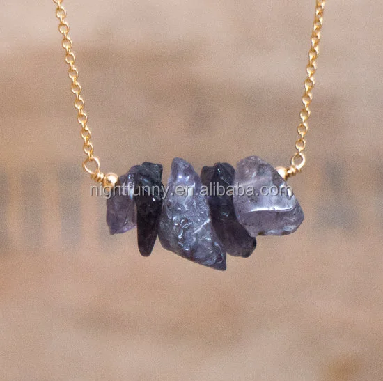 raw water sapphire necklace,raw stone jewelry, iolite crystal