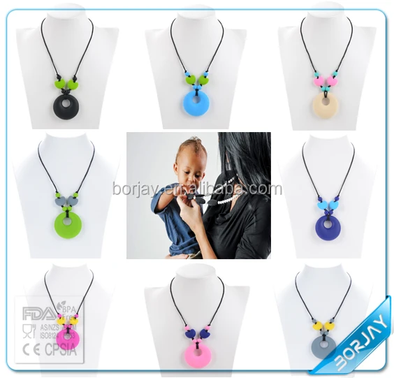 silicone pendant beads teething necklace baby chew jewelry