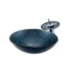 Gray-blue foil tempered glass vessel sink bathroom bowl wash basin