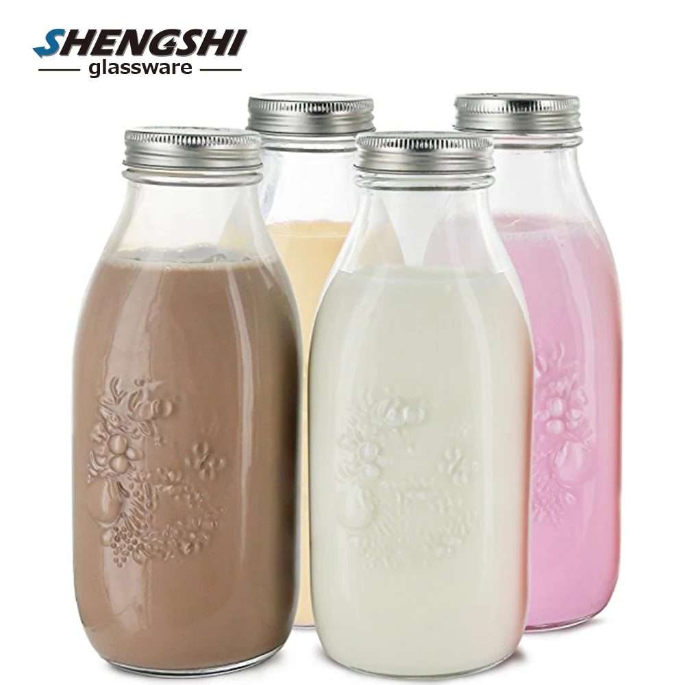 reusable glass milk bottles with metal lids (set of 4), 33.