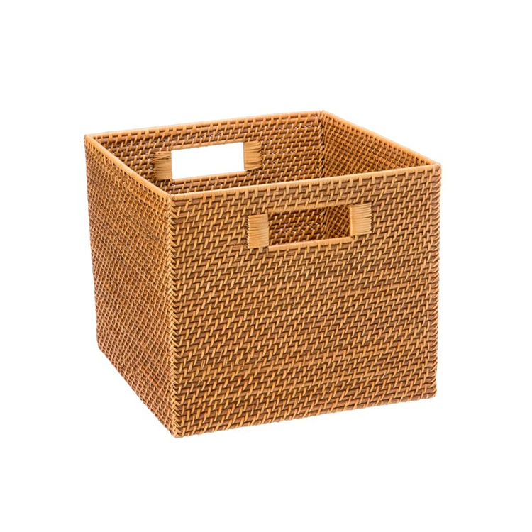Custom easy carrying Square Hand woven Rattan Utility rattan basket rattan basket