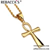 Factory Customized Design Fashion Zinc Alloy Metal Polished 18K Gold Egyptian Ankh Cross Pendants Necklaces For