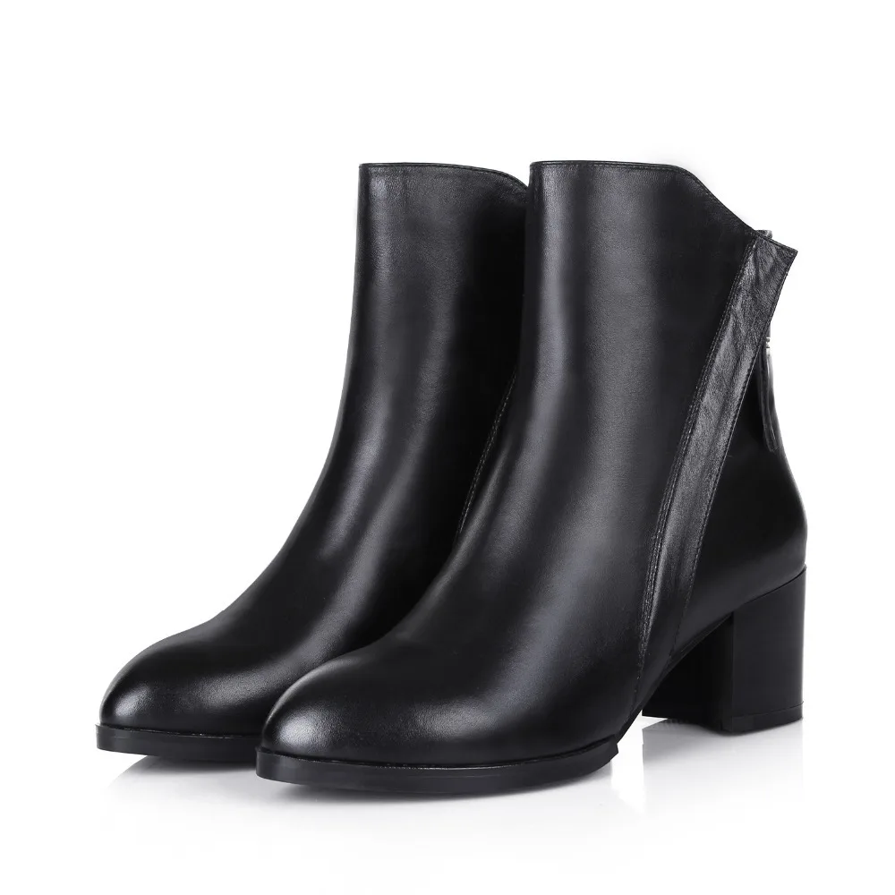 Plus size women shoes Full Grain Leather Round toe Square heel Soft Leather Fashion Boots lady shoes FREE SHIPPING