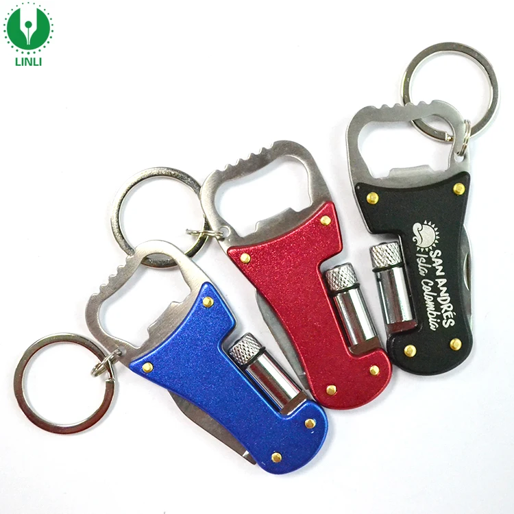 Small Pocket Keyring Knife With Led And Bottle Opener Multi-functional 