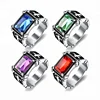 Wholesale colorful single stone ring designs for men titanium steel Jerusalem side way cross rings with stone