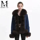 Top Fashion Full Pelt Fox Fur Trim Coat Winter Real Fur Parka Jacket Women