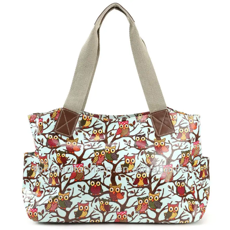 Women Ladies Oilcloth Shoulder Carry Shopper Bag Tote shopper Handbag owls print