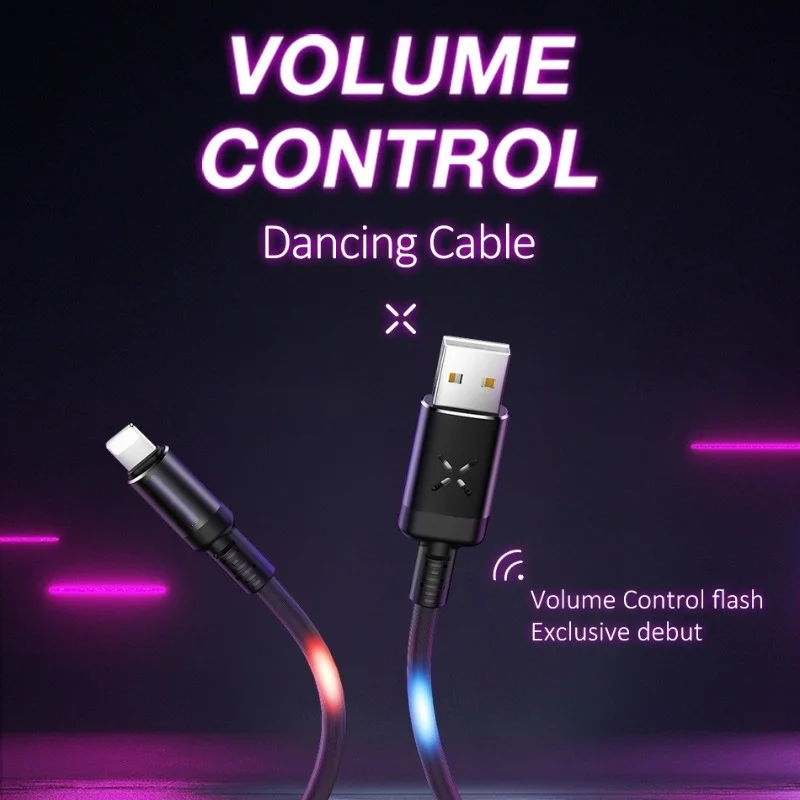 Volume Control Dance LED Light Flash Cable Data Sync 2A Fast Charging USB Cable - ANKUX.COM