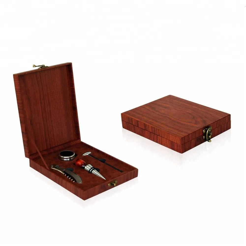 wholesale wooden mini faux leather wine set box