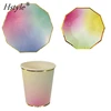 Large Ombre Plates (set of 8), Pretty Paper Plates with Metallic Gold Border, Pastel Party Plate PP232