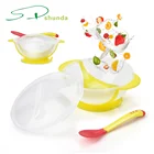 2019 Hot Sale Eco-friendly Non Spill Food Grade Training Suction PP Baby Feeding Bowl Temperature Sensing Spoon