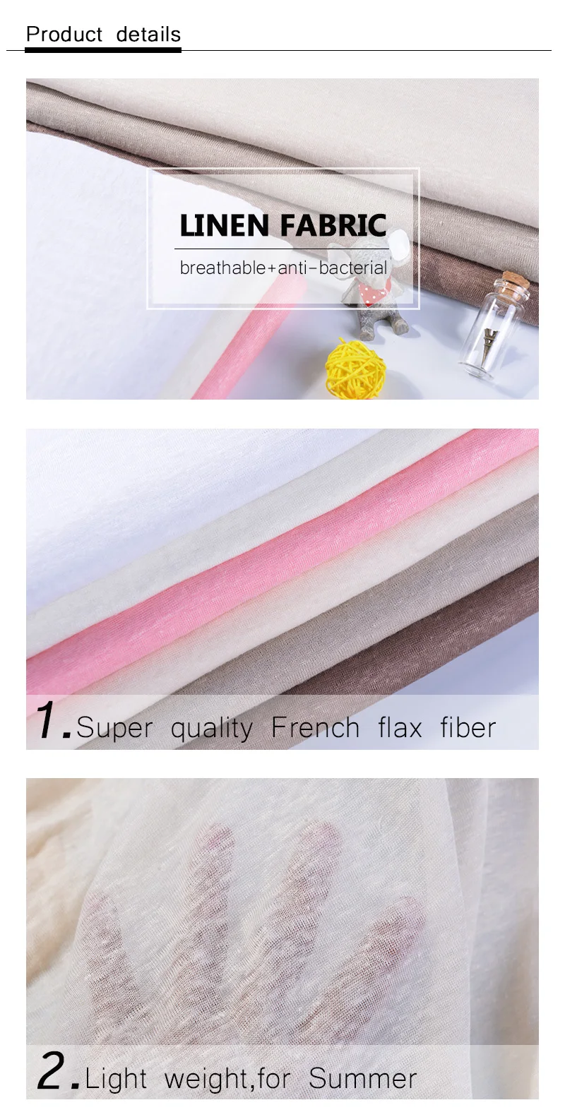 95gsm plain dyed knitted pure linen fabric for shirt