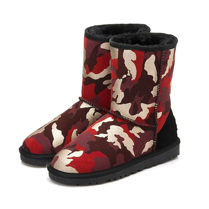 2015 New Style Warm Camo Genuine Leather Boots Women Fashion Brand Quality Leather Snow Boots Women Shoes Winter Autumn MF294