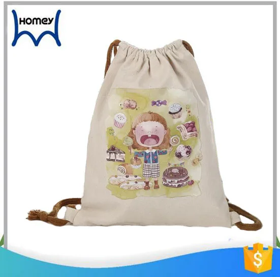 promotional camouflage plain cotton drawstring backpack bag